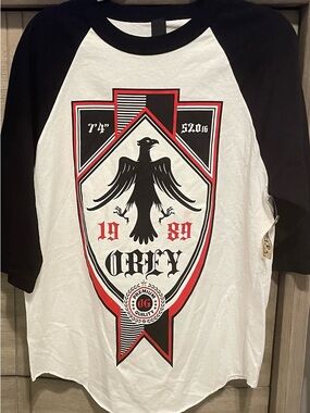 Obey Black, White & Red Eagle Shield Raglan Tee